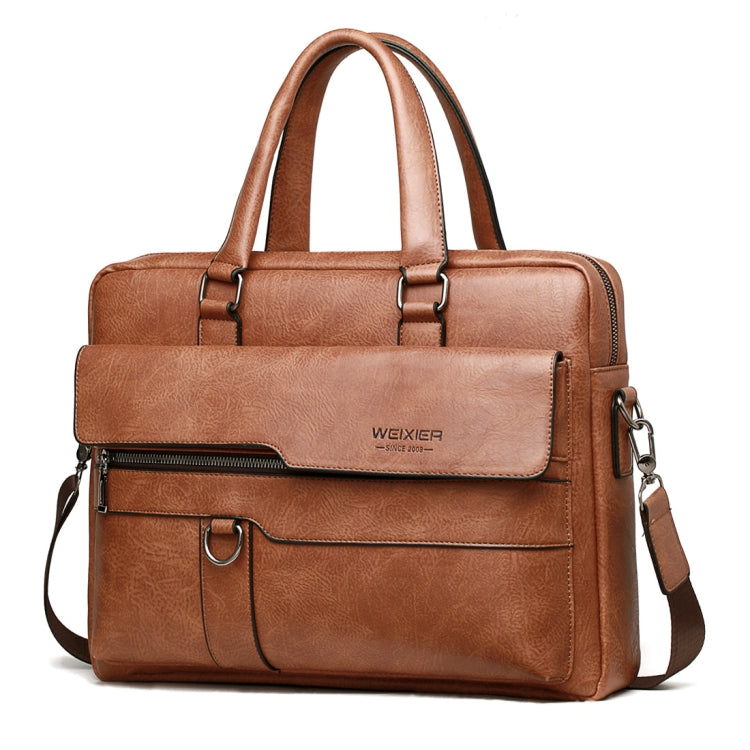 WEIXIER 8619 Retro Style PU Leather Handbag Shoulder Bag Crossbody Bag for Men, Size: 38 x 30 x 11cm (Light Brown)