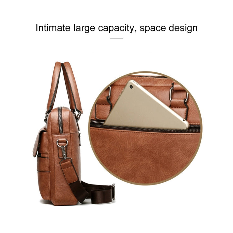 WEIXIER 8619 Retro Style PU Leather Handbag Shoulder Bag Crossbody Bag for Men, Size: 38 x 30 x 11cm (Light Brown)