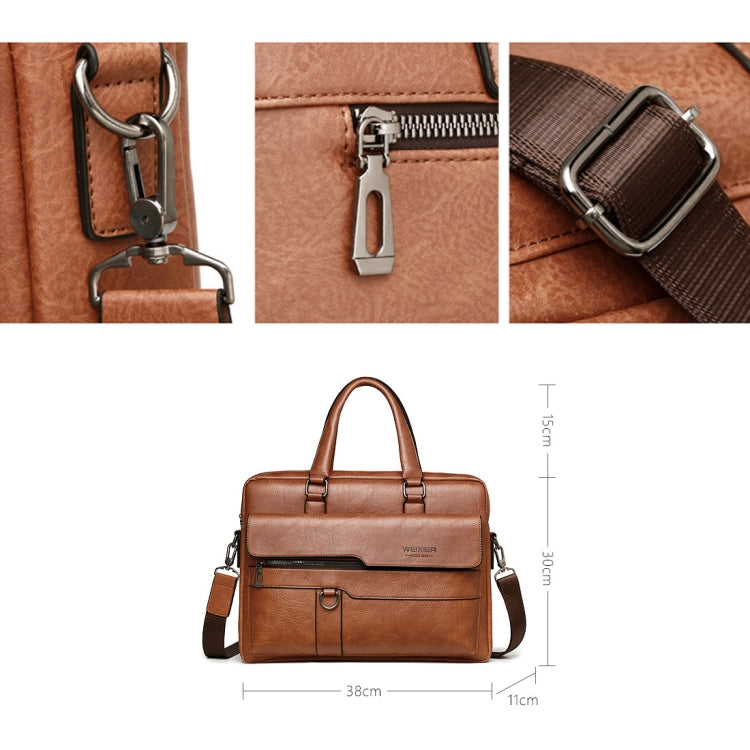 WEIXIER 8619 Retro Style PU Leather Handbag Shoulder Bag Crossbody Bag for Men, Size: 38 x 30 x 11cm (Light Brown)