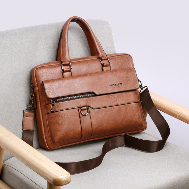WEIXIER 8619 Retro Style PU Leather Handbag Shoulder Bag Crossbody Bag for Men, Size: 38 x 30 x 11cm (Light Brown)