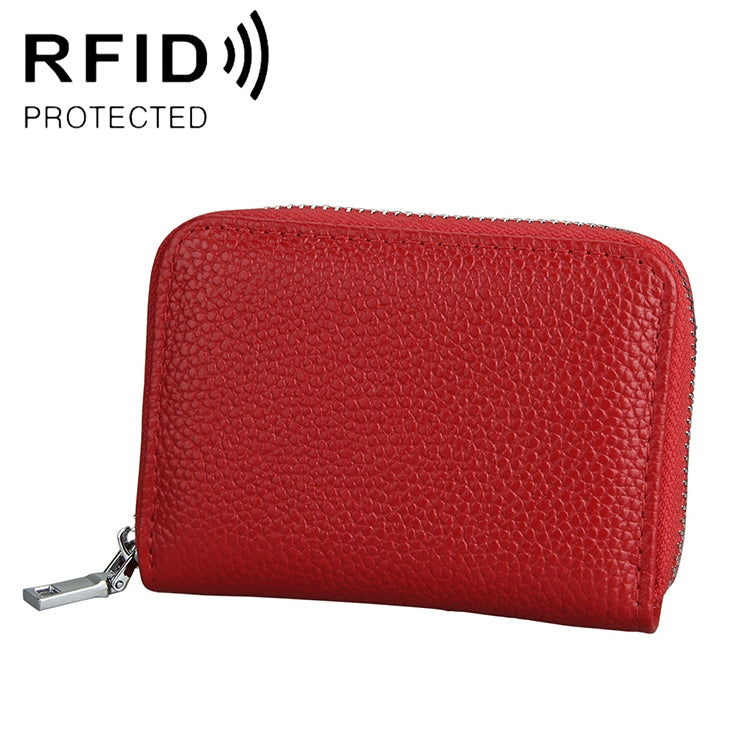 KB205 Antimagnetic RFID Litchi Texture Leather Zipper Large-capacity Card Holder Wallet
