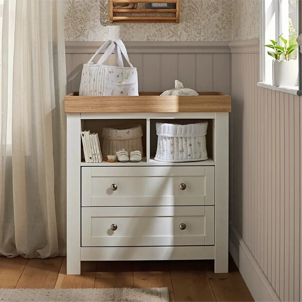 CuddleCo Burford 2 Piece Nursery Furniture Set - White/Oak
