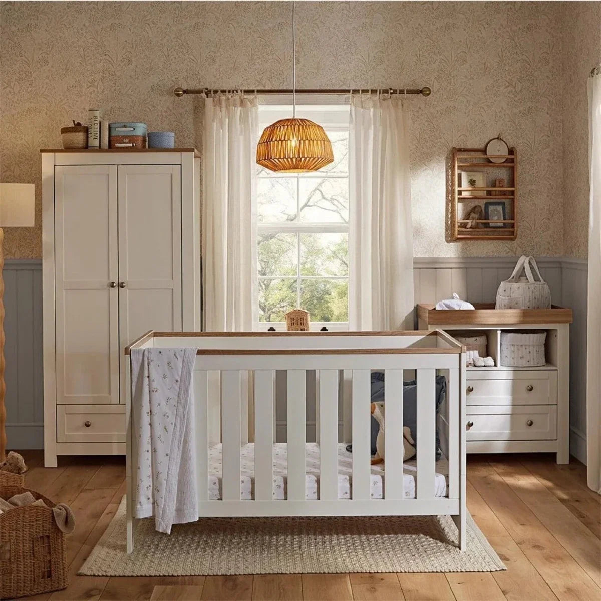 CuddleCo Burford 3 Piece Nursery Furniture Set - White/Oak