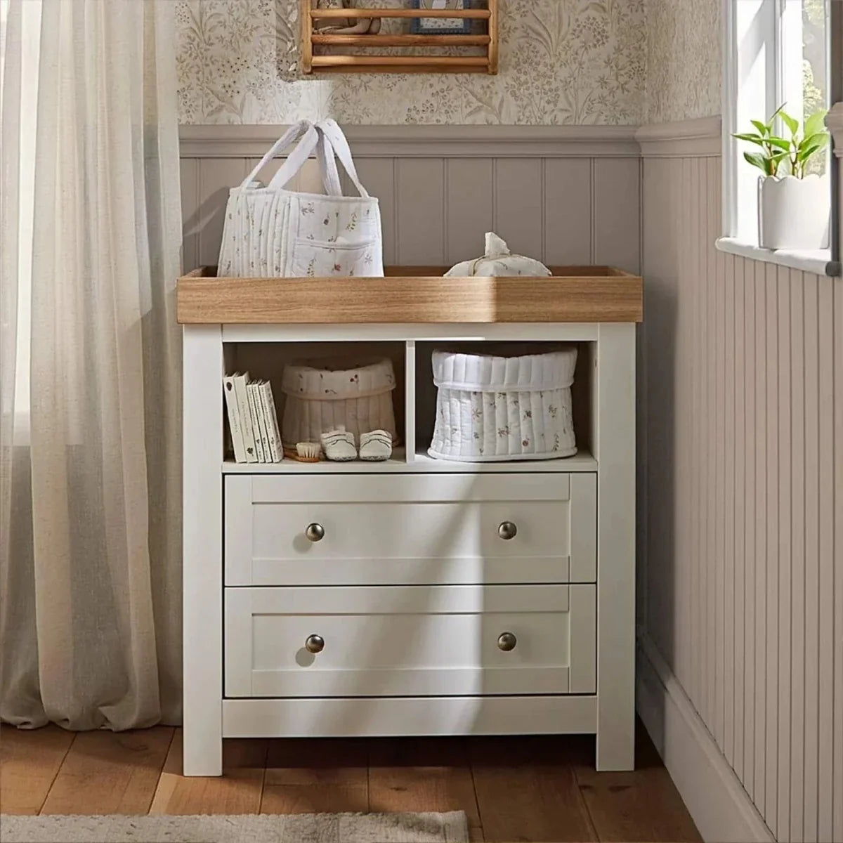 CuddleCo Burford 3 Piece Nursery Furniture Set - White/Oak
