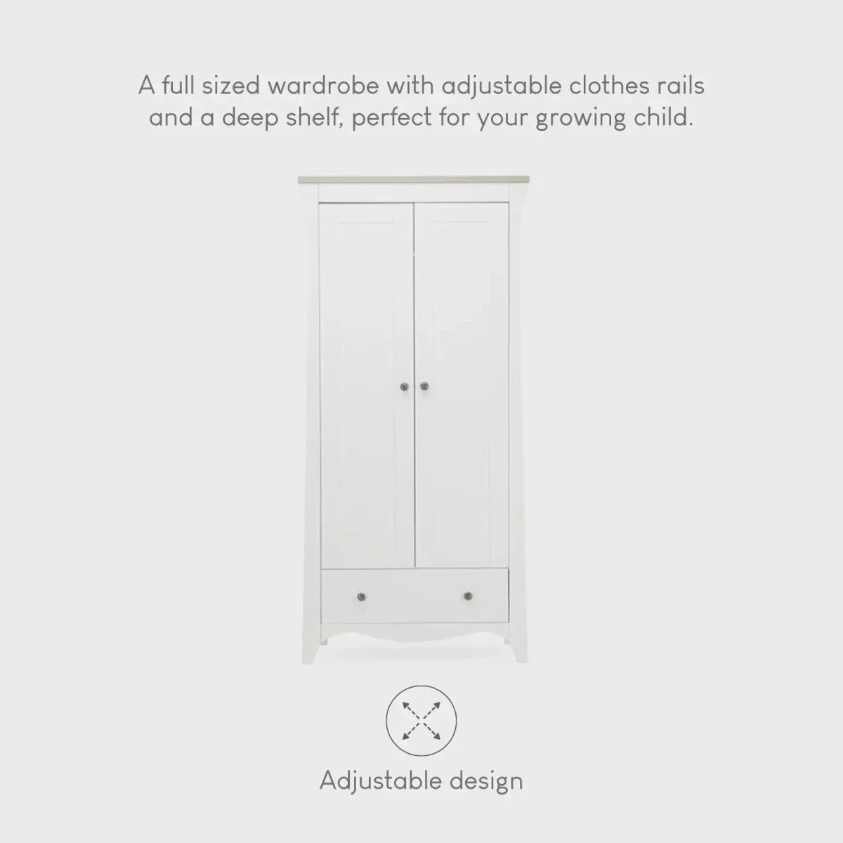 CuddleCo Clara 2 Door Double Wardrobe - White & Ash