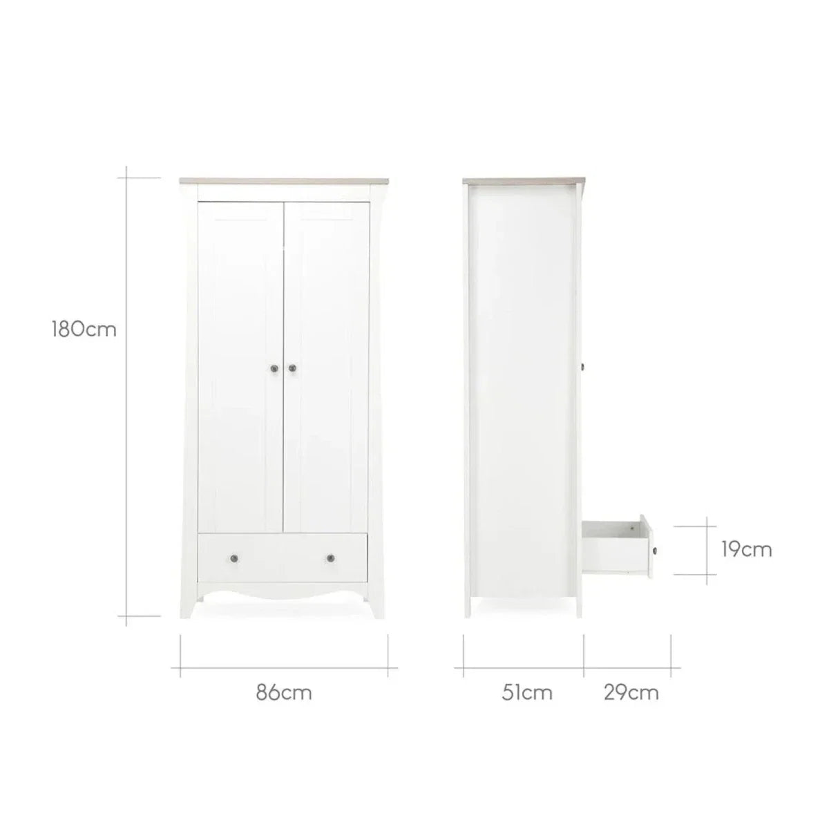CuddleCo Clara 2 Door Double Wardrobe - White & Ash