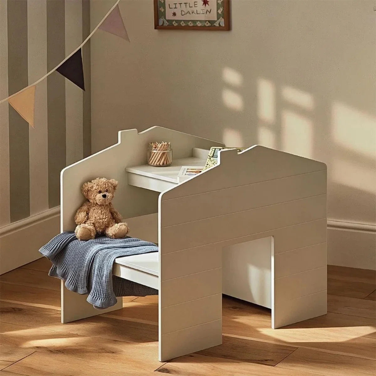 CuddleCo Play House Storage Desk with Bench - Pebble