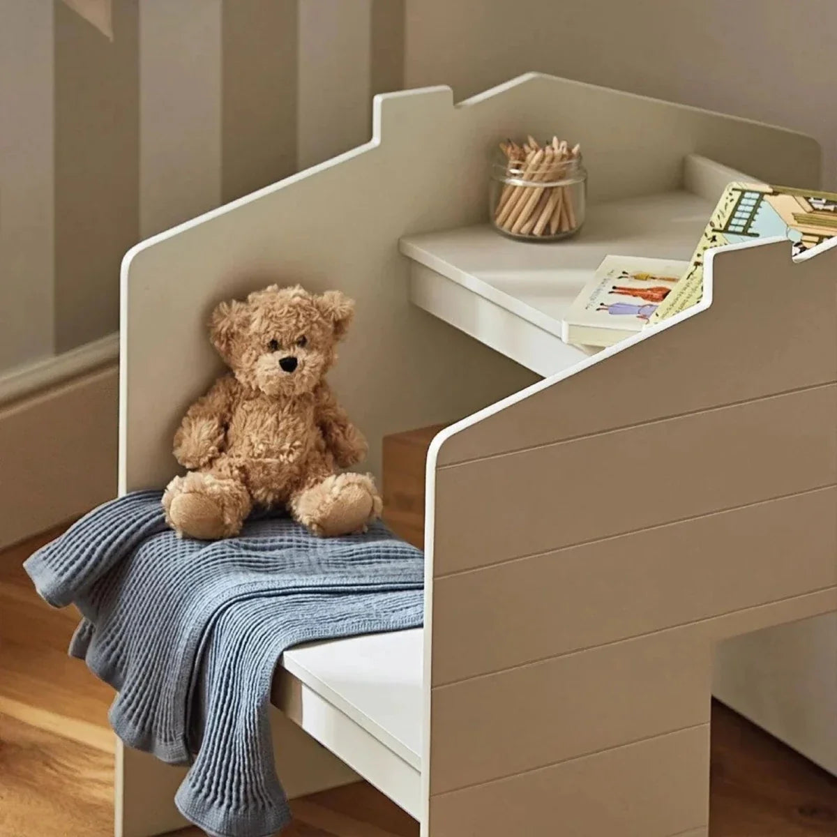 CuddleCo Play House Storage Desk with Bench - Pebble