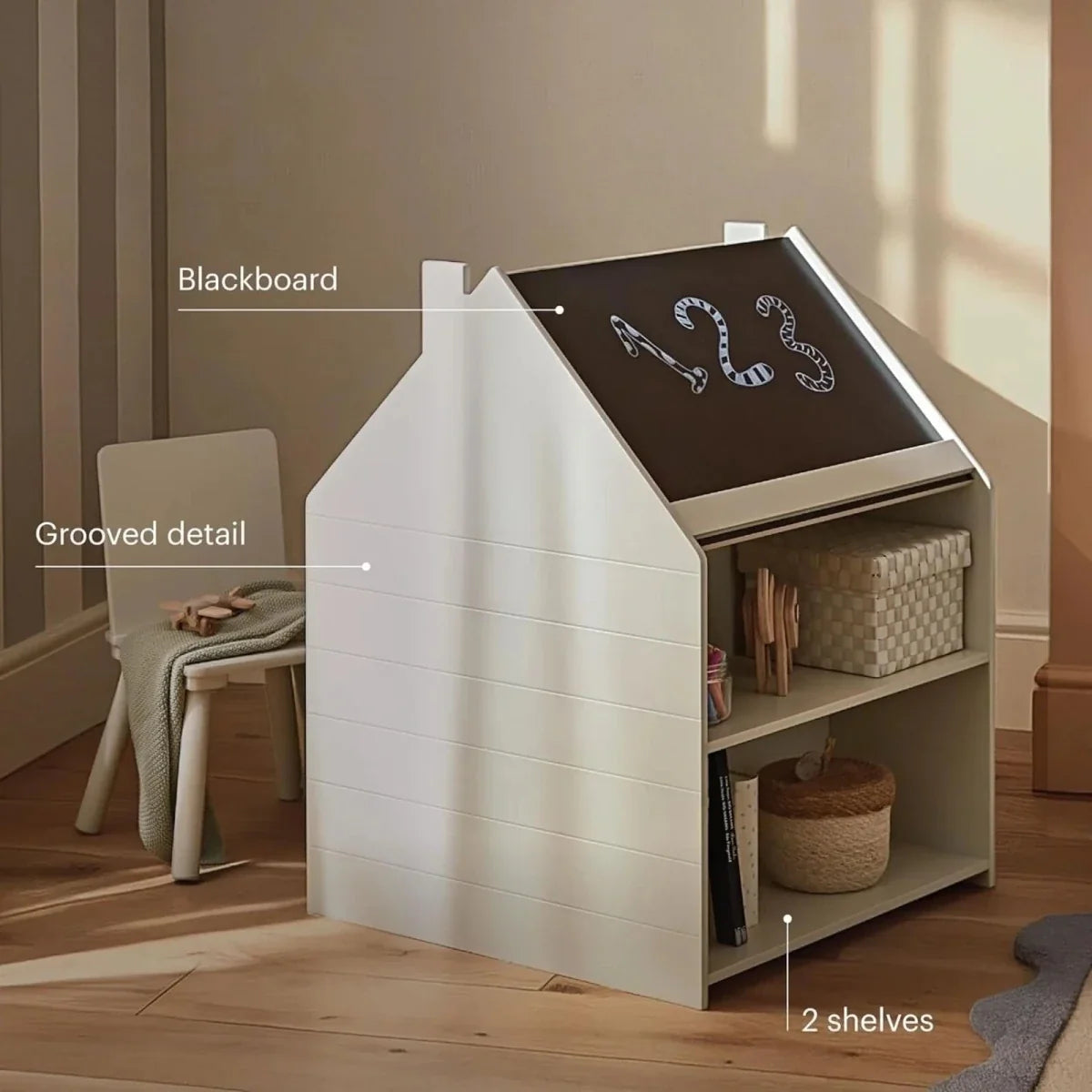 CuddleCo Play House Storage Desk with Easel and Chair - Pebble