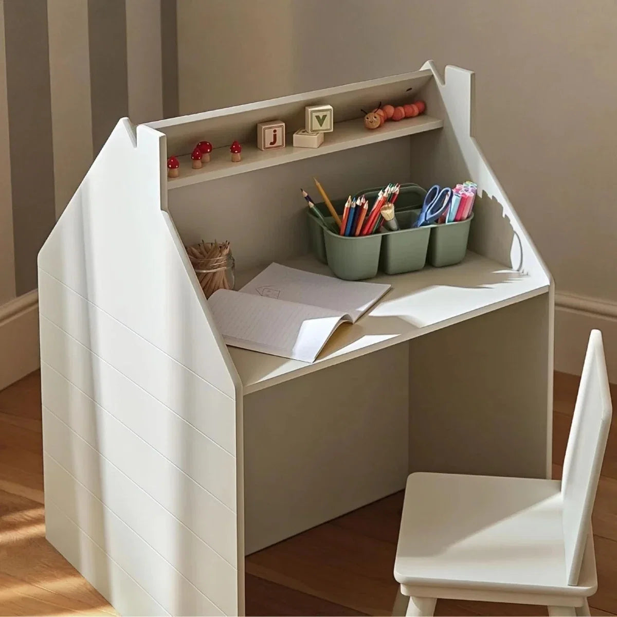 CuddleCo Play House Storage Desk with Easel and Chair - Pebble