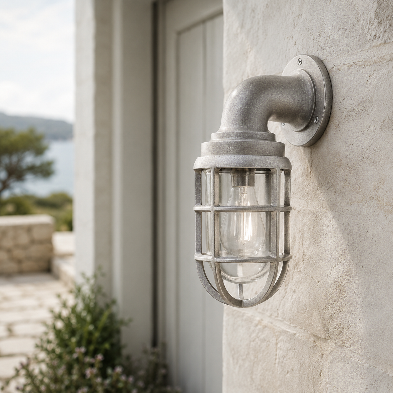 Beachamwell Raw Cast Swan Neck Wall Light - IP65