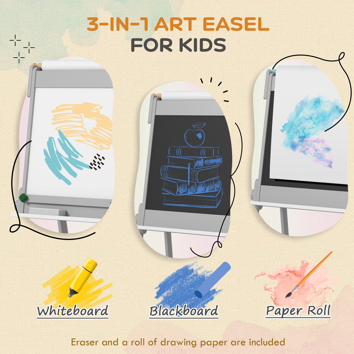 AIYAPLAY Double Sided Art Easel for Kids with Paper Roll