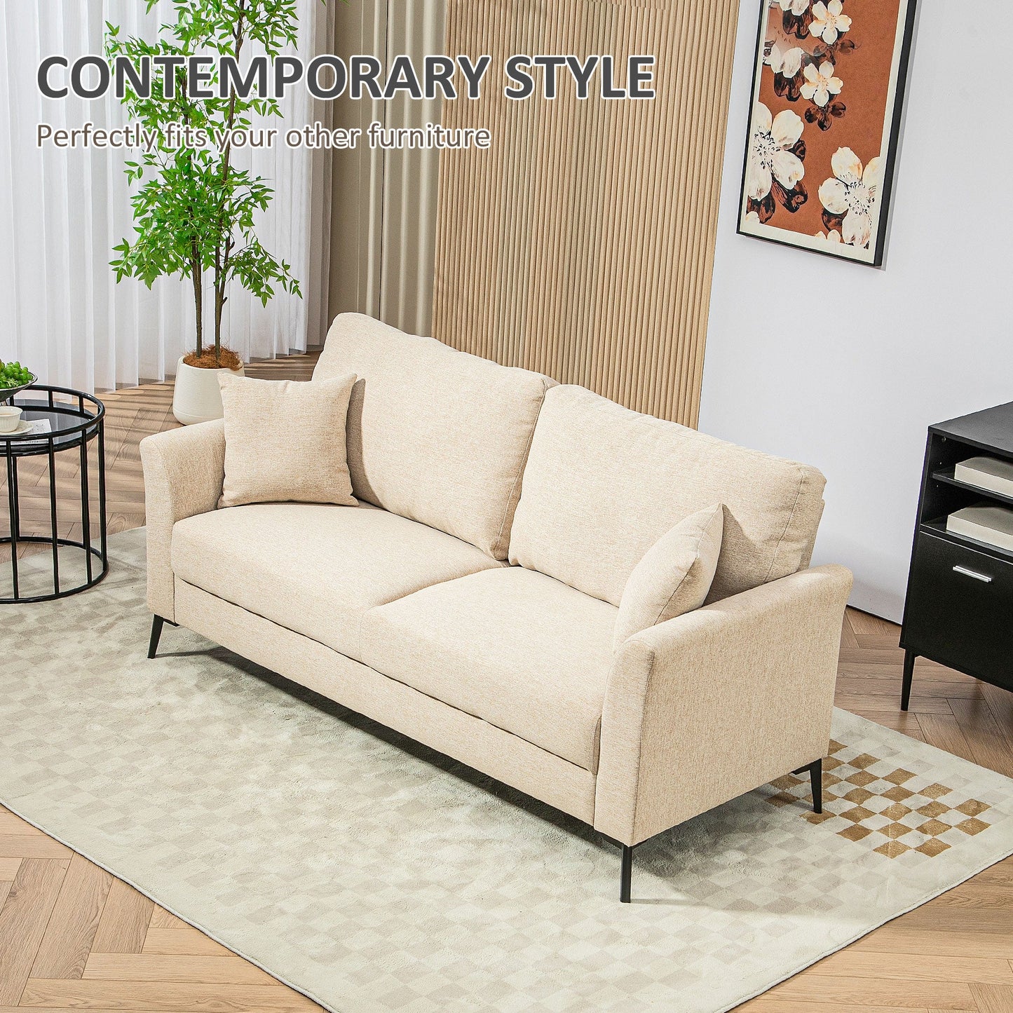 HOMCOM Linen Fabric Modern Accent Chair with Metal Legs, Wood Frame