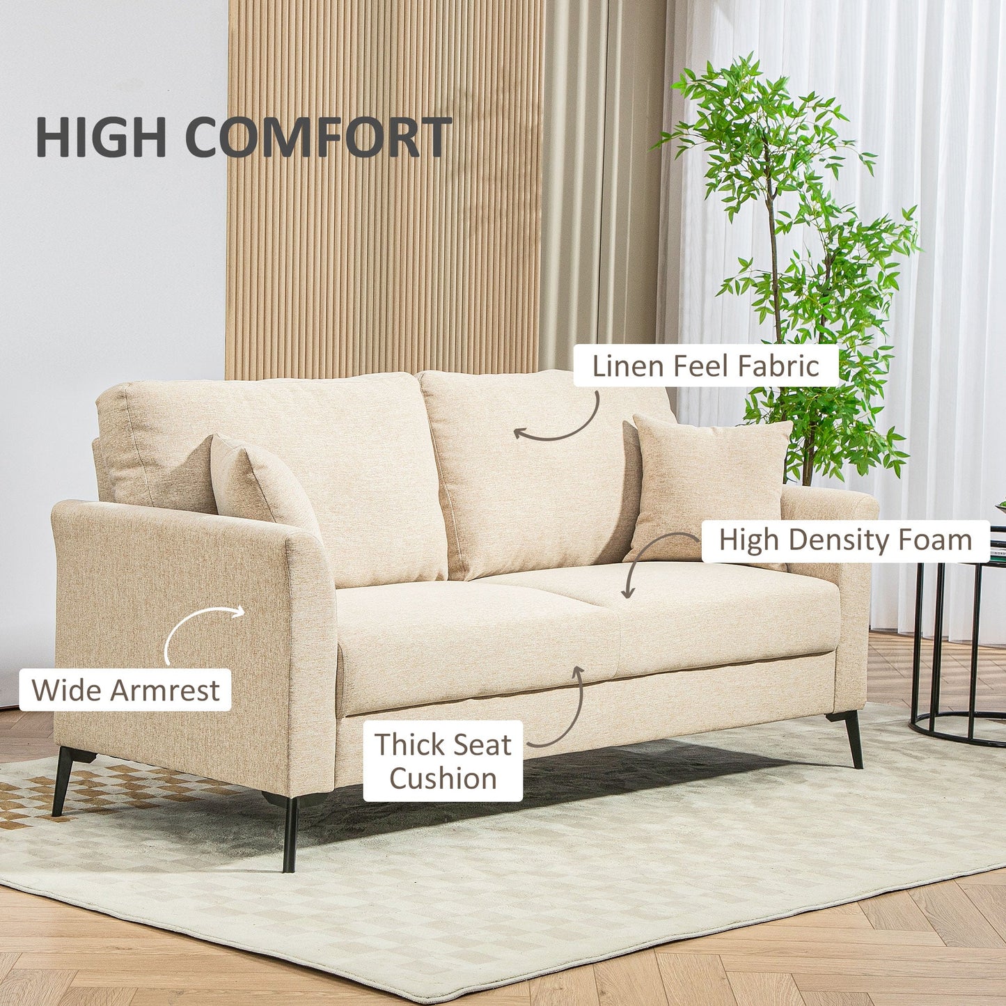 HOMCOM Linen Fabric Modern Accent Chair with Metal Legs, Wood Frame