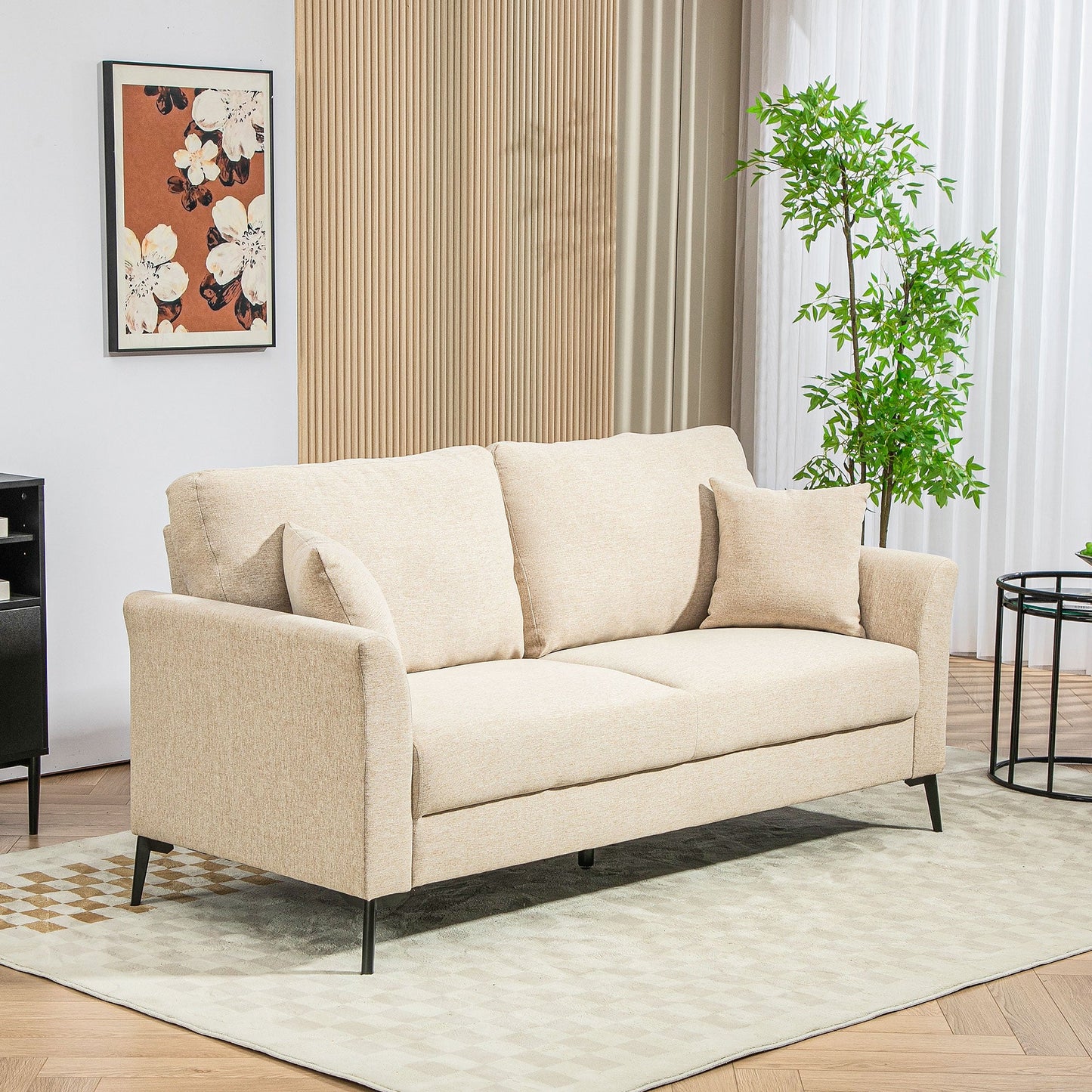 HOMCOM Linen Fabric Modern Accent Chair with Metal Legs, Wood Frame
