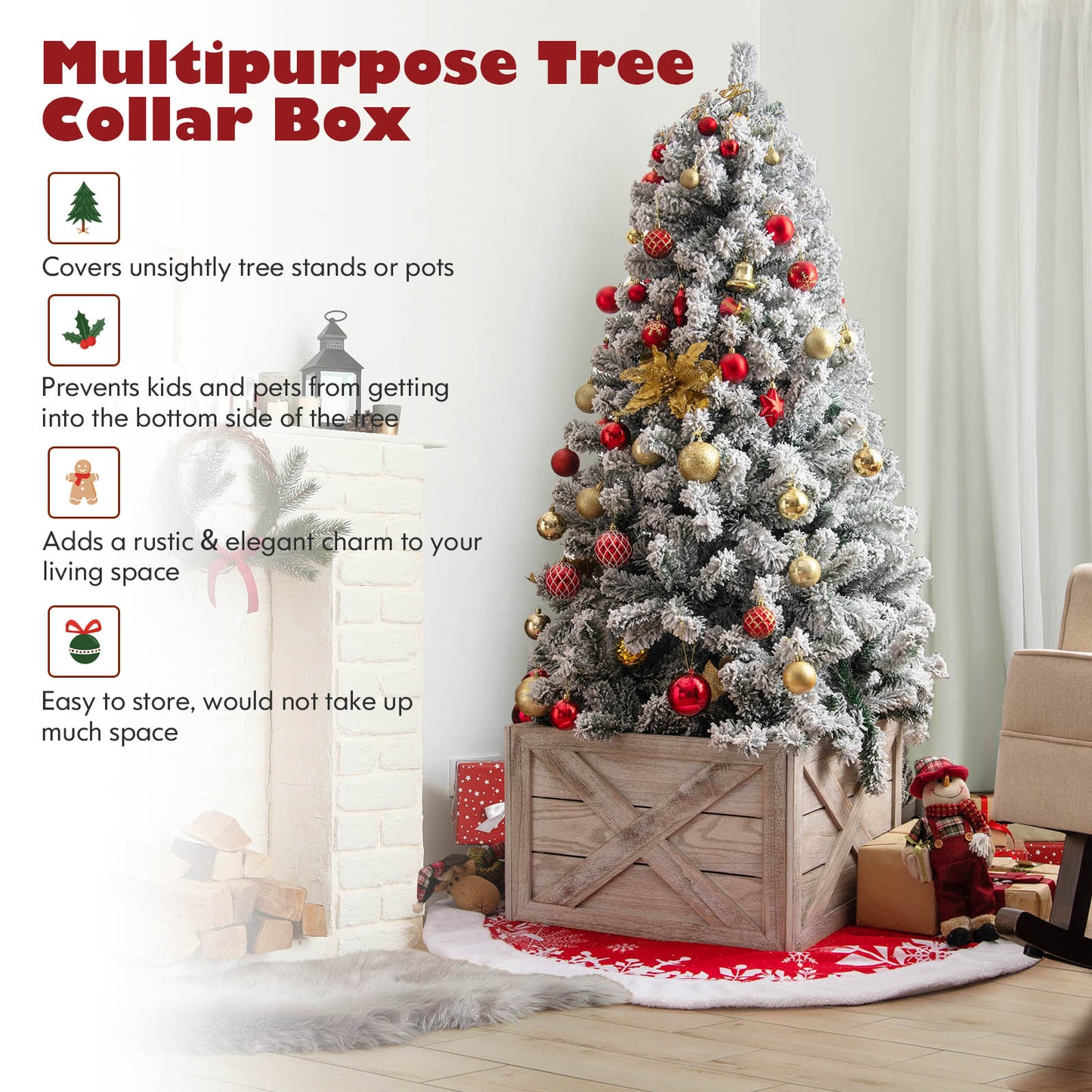Christmas Tree Box Stand with Hook and Loop Fasteners-Grey-L