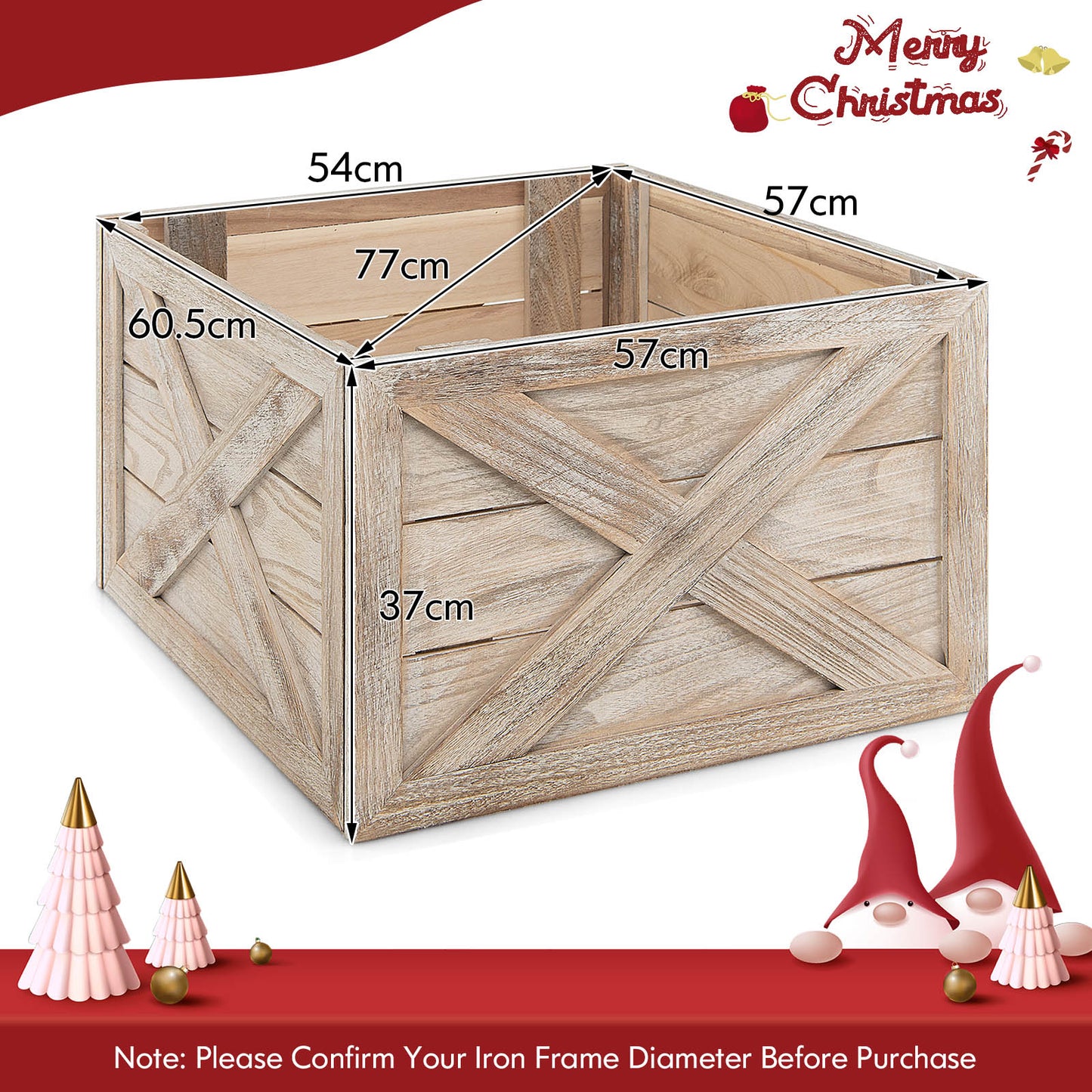 Christmas Tree Box Stand with Hook and Loop Fasteners-Grey-L