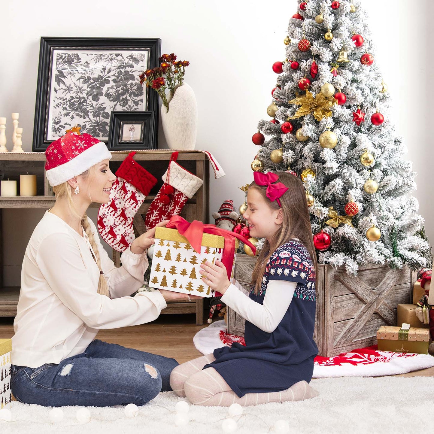 Christmas Tree Box Stand with Hook and Loop Fasteners-Grey-L