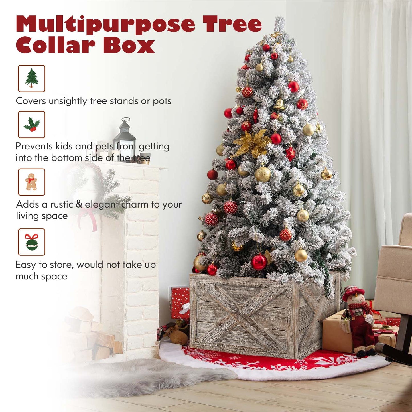 Christmas Tree Box Stand with Hook and Loop Fasteners-Grey-L