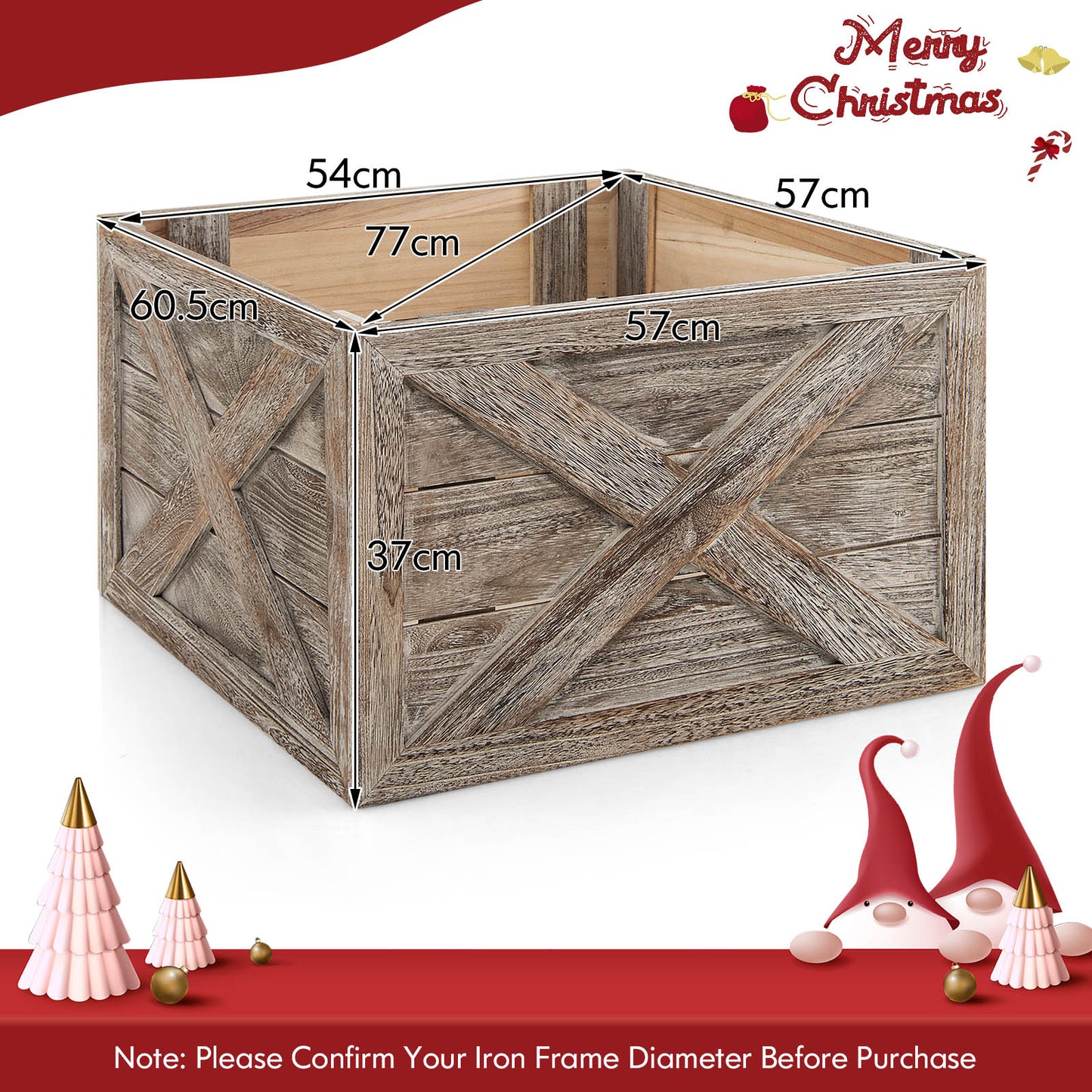 Christmas Tree Box Stand with Hook and Loop Fasteners-Grey-L