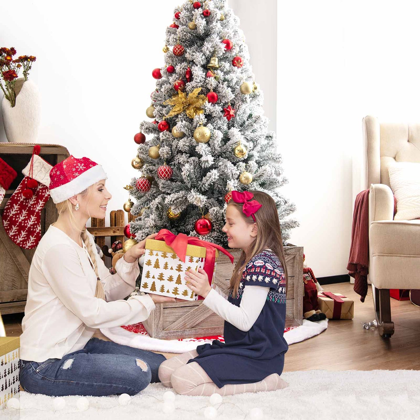 Christmas Tree Box Stand with Hook and Loop Fasteners-Grey-L