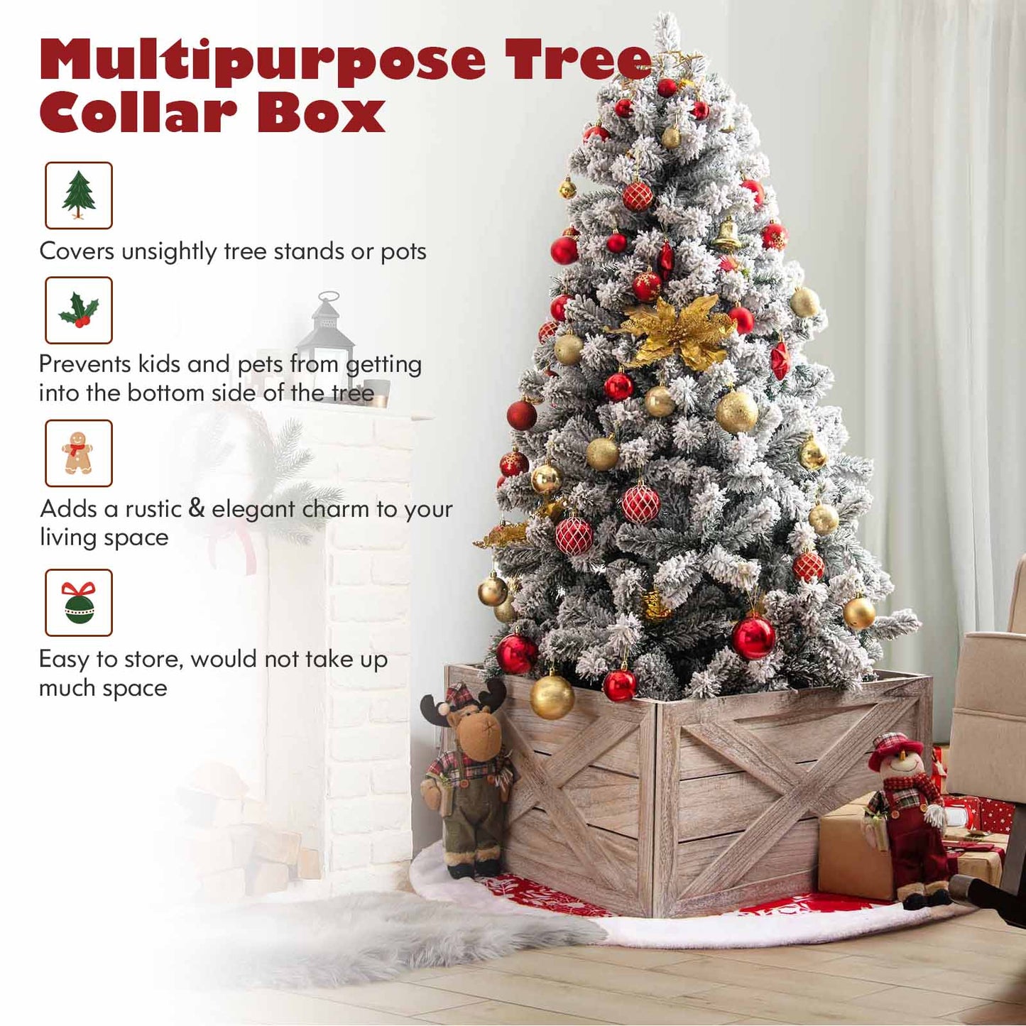 Christmas Tree Box Stand with Hook and Loop Fasteners-Grey-L