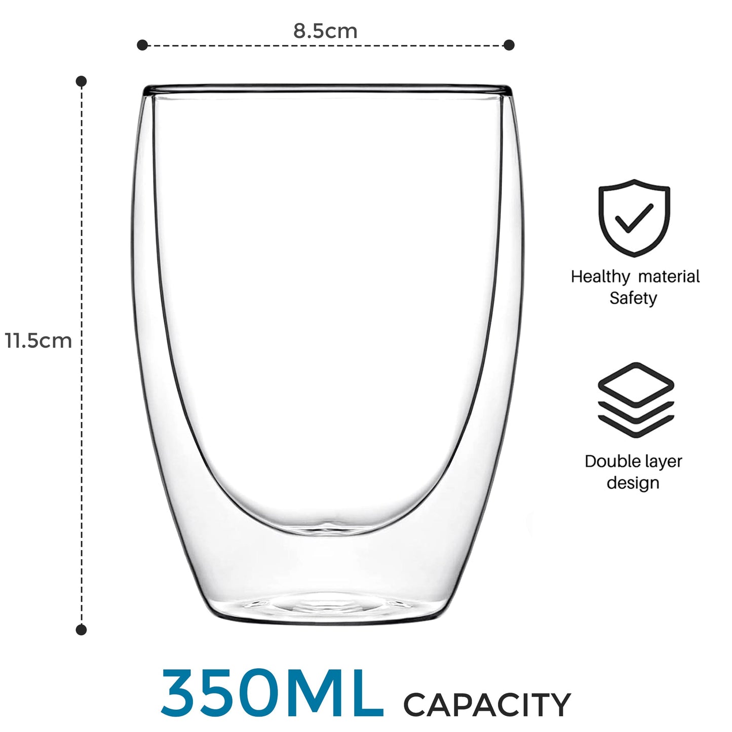 2Pc Double Wall Insulated Coffee Glass - 350 ml