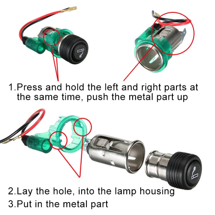 Car 10A 12V European Standard Cigarette Lighter Full Assembly with Light
