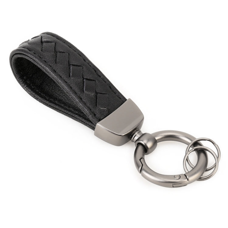 Car Metal + Braided Leather Key Ring Keychain