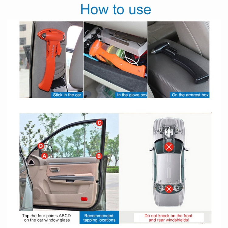 SHUNWEI SD-3501 Seat Belt Cutter Window Breaker Auto Rescue Tool Ideal Plastic Shell Car Safety Emergency Hammer with Adhesive Tape And Fixation Frame (Black)