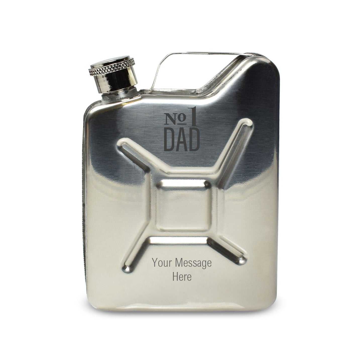 Engraved Silver Jerry Can Hip Flask with No.1 Dad Design