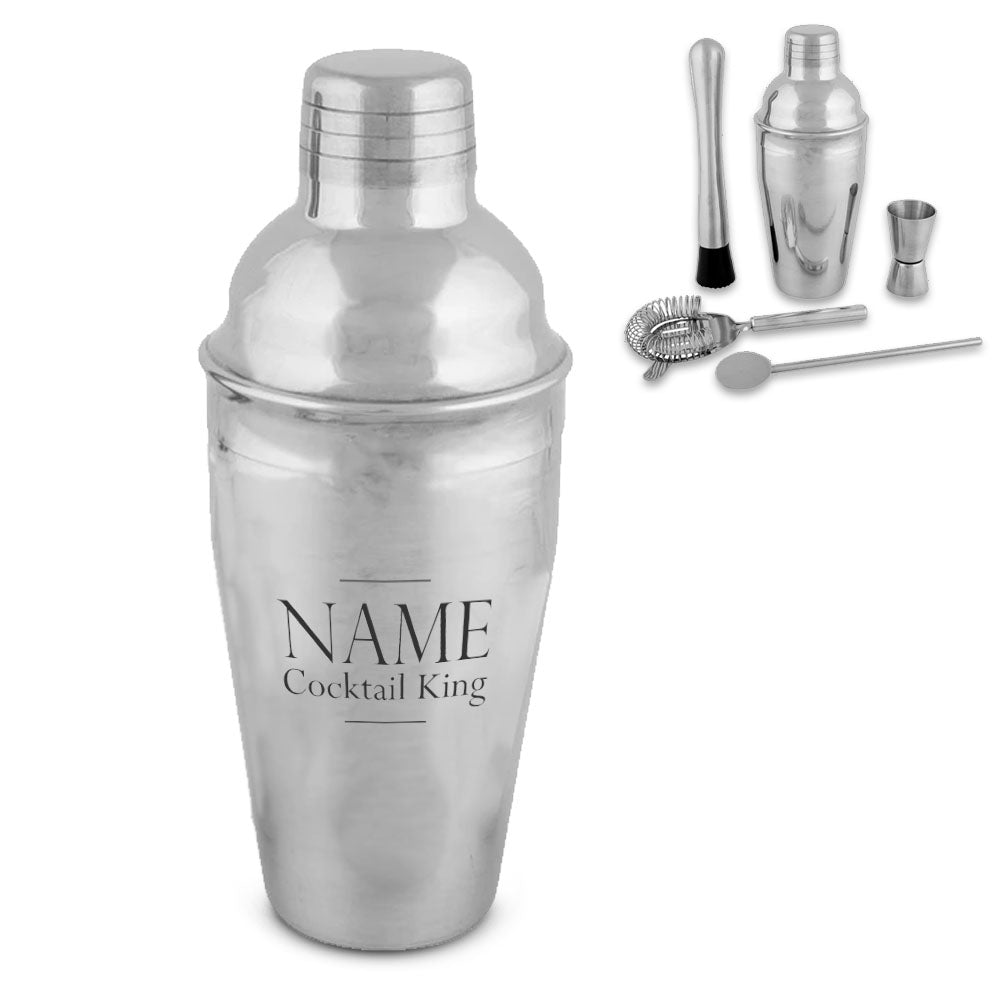 Engraved Cocktail Shaker Set with Cocktail King Design
