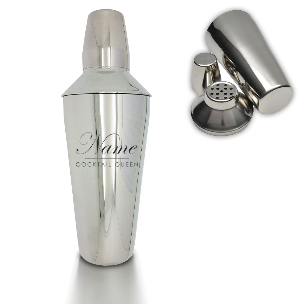 Engraved Cocktail Shaker with Cocktail Queen Design