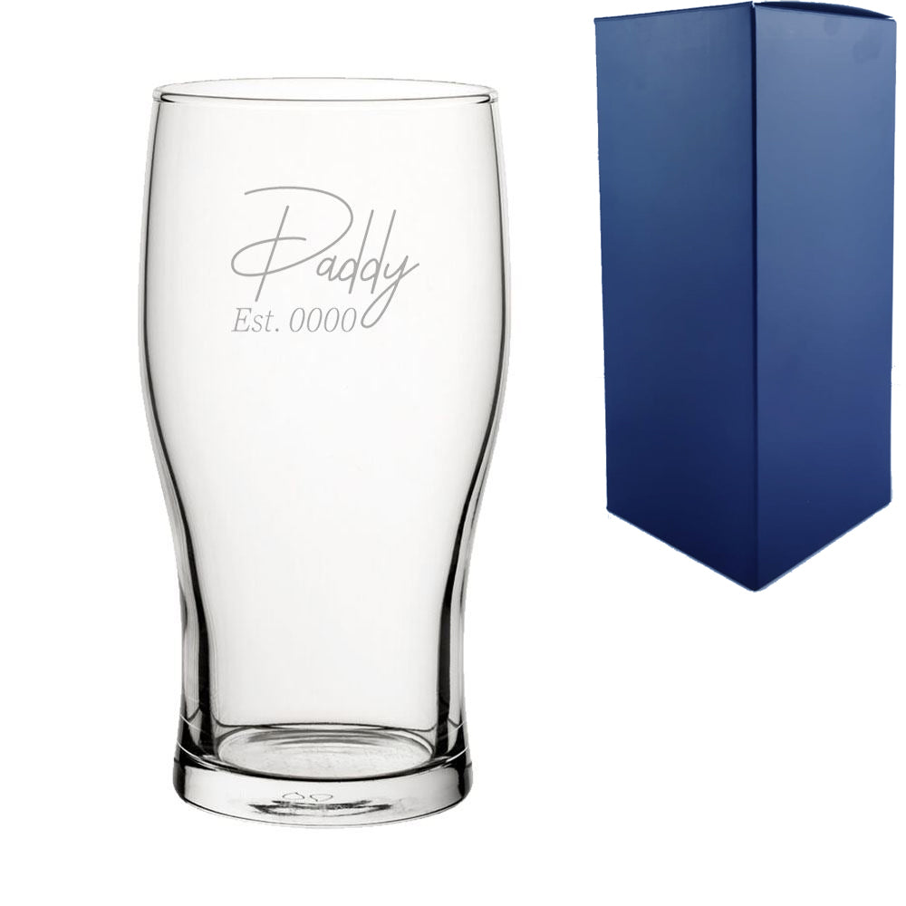Engraved Personalised Pint and Beer Glasses with Custom Name and Design Options