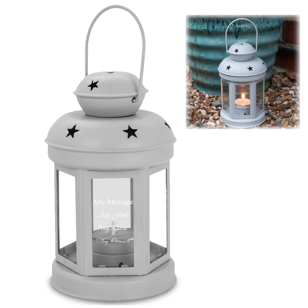 Engraved Grey Metal Tealight Holder