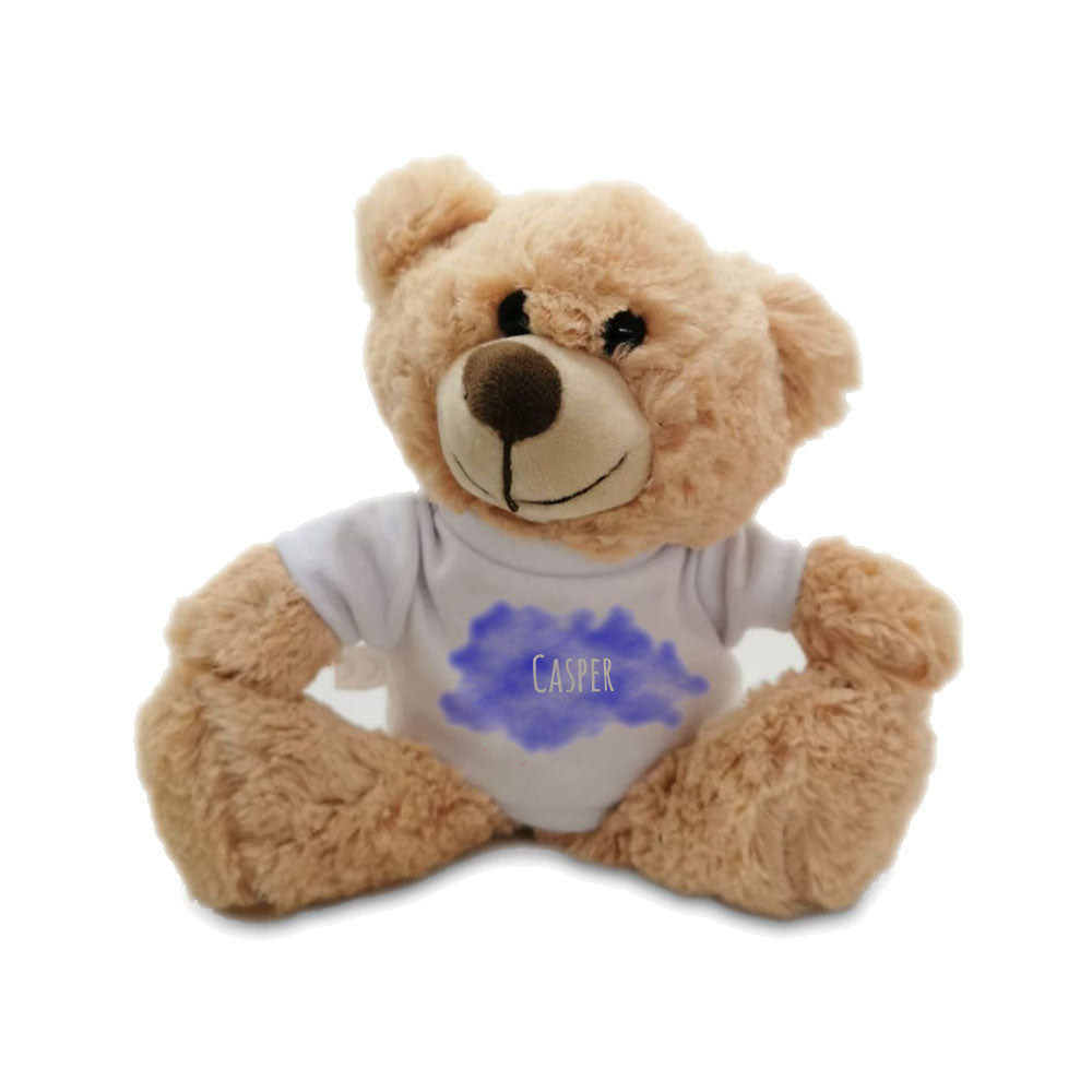 Soft Light Brown Teddy Bear Toy with T-shirt with Name in Cloud Design
