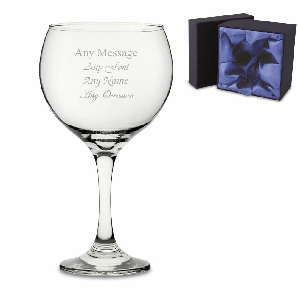 Engraved Gin Balloon and Tumbler Cocktail Glasses with Personalised Designs and Gift Box