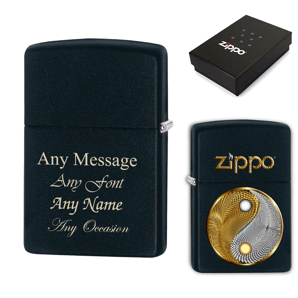 Engraved Gold and White Ying and Yang Official Zippo Windproof Lighter