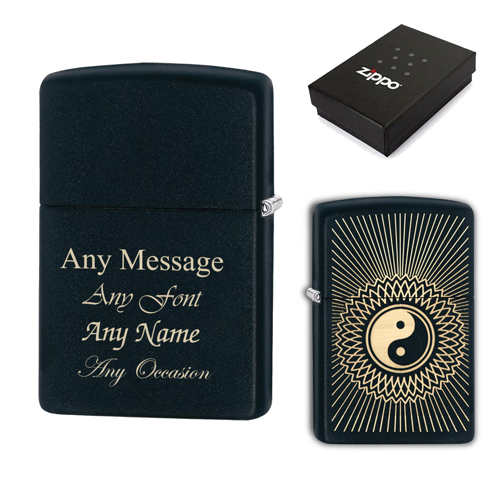 Engraved Sunburst Ying and Yang Official Zippo Windproof Lighter