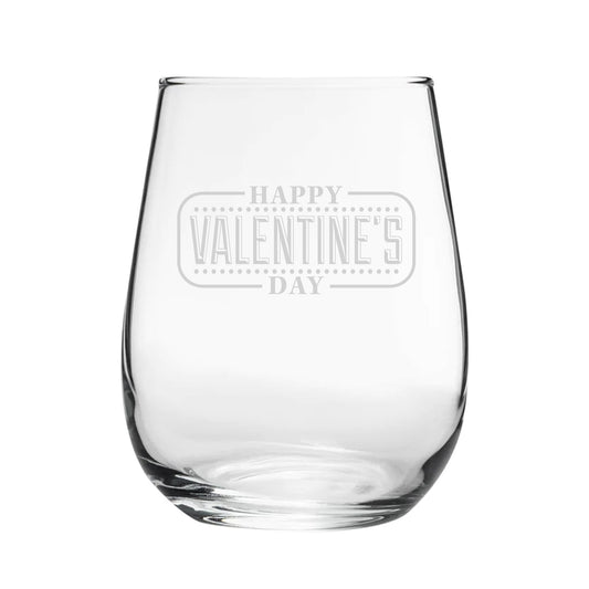 Happy Valentine's Day Bordered Design - Engraved Novelty Stemless Wine Gin Tumbler