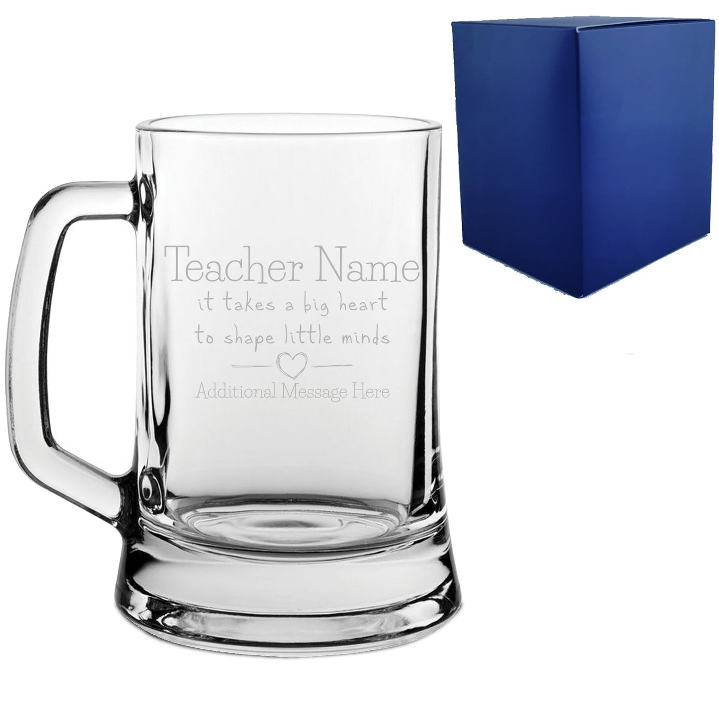 Engraved Teacher Beer Mug with A Big Heart shapes Little Minds Design