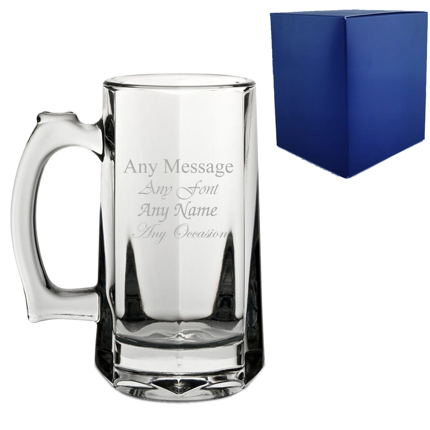Engraved Beer Glasses and Tankards with Personalised Reverse Message and Design