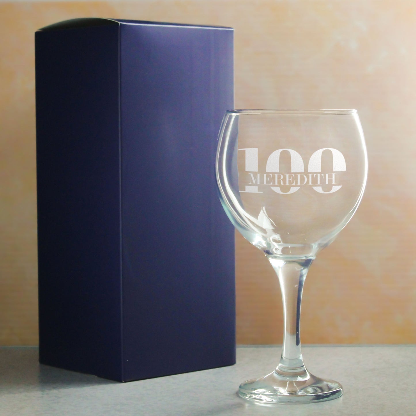 Engraved Gin Balloon Cocktail Glass with Name in 100 Design