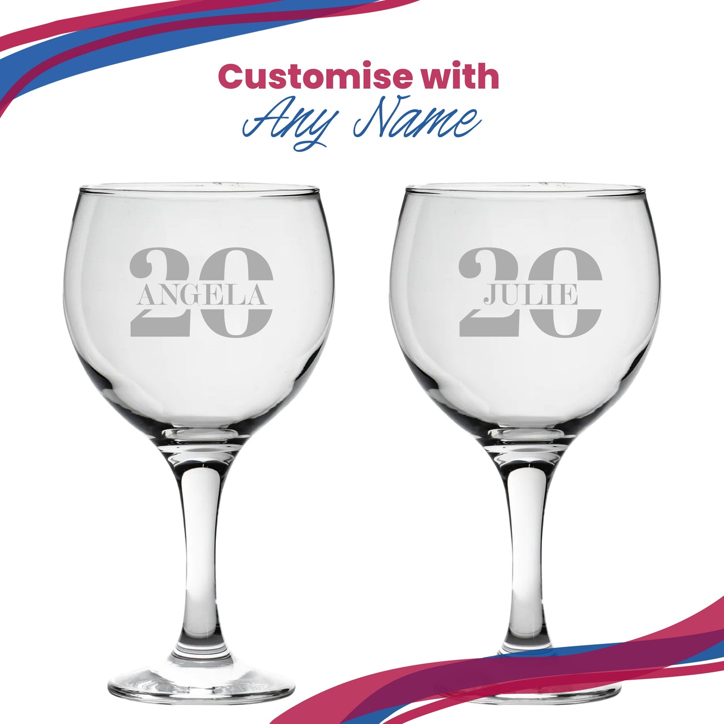 Engraved Gin Balloon Cocktail Glass with Name in 20 Design