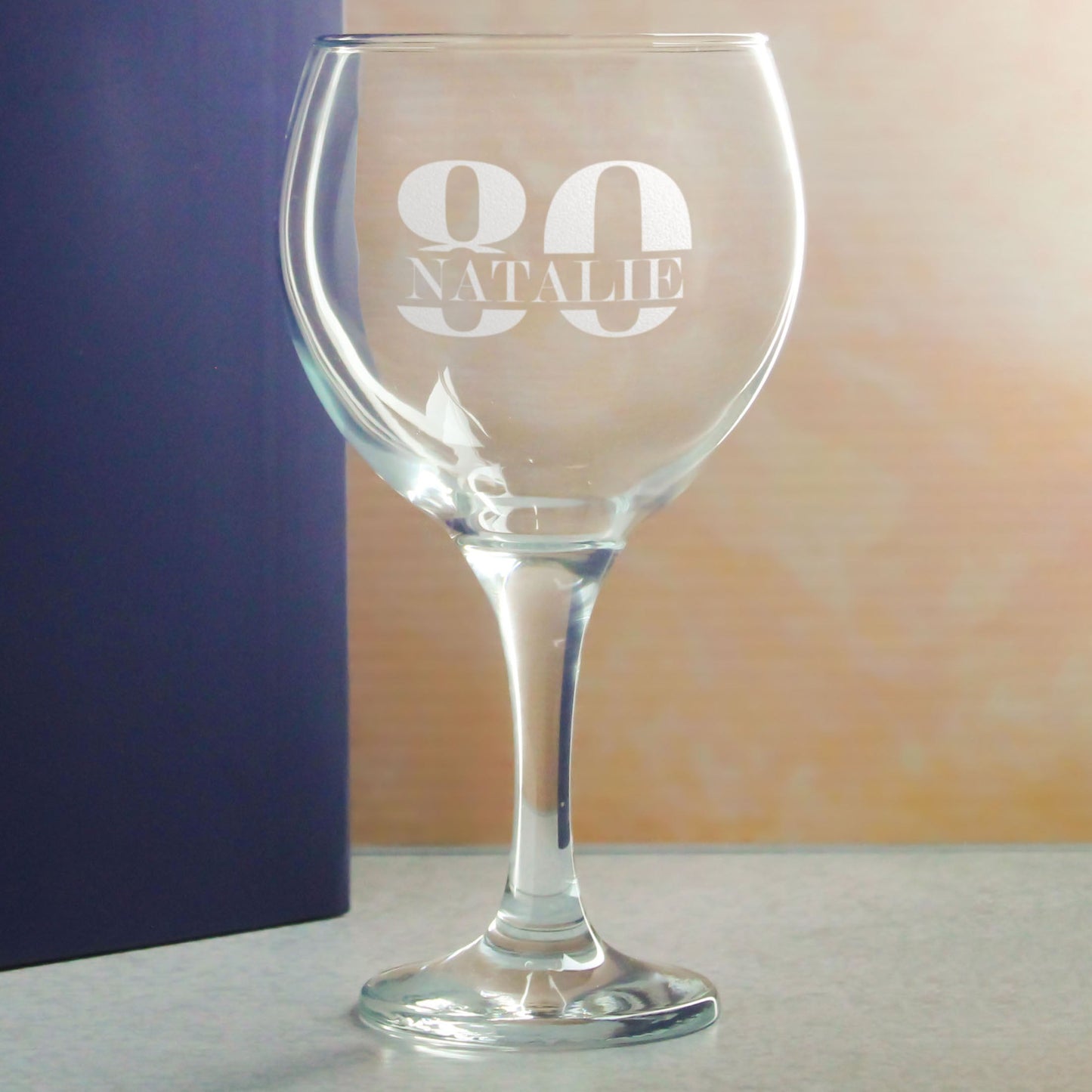 Engraved Gin Balloon Cocktail Glass with Name in 80 Design