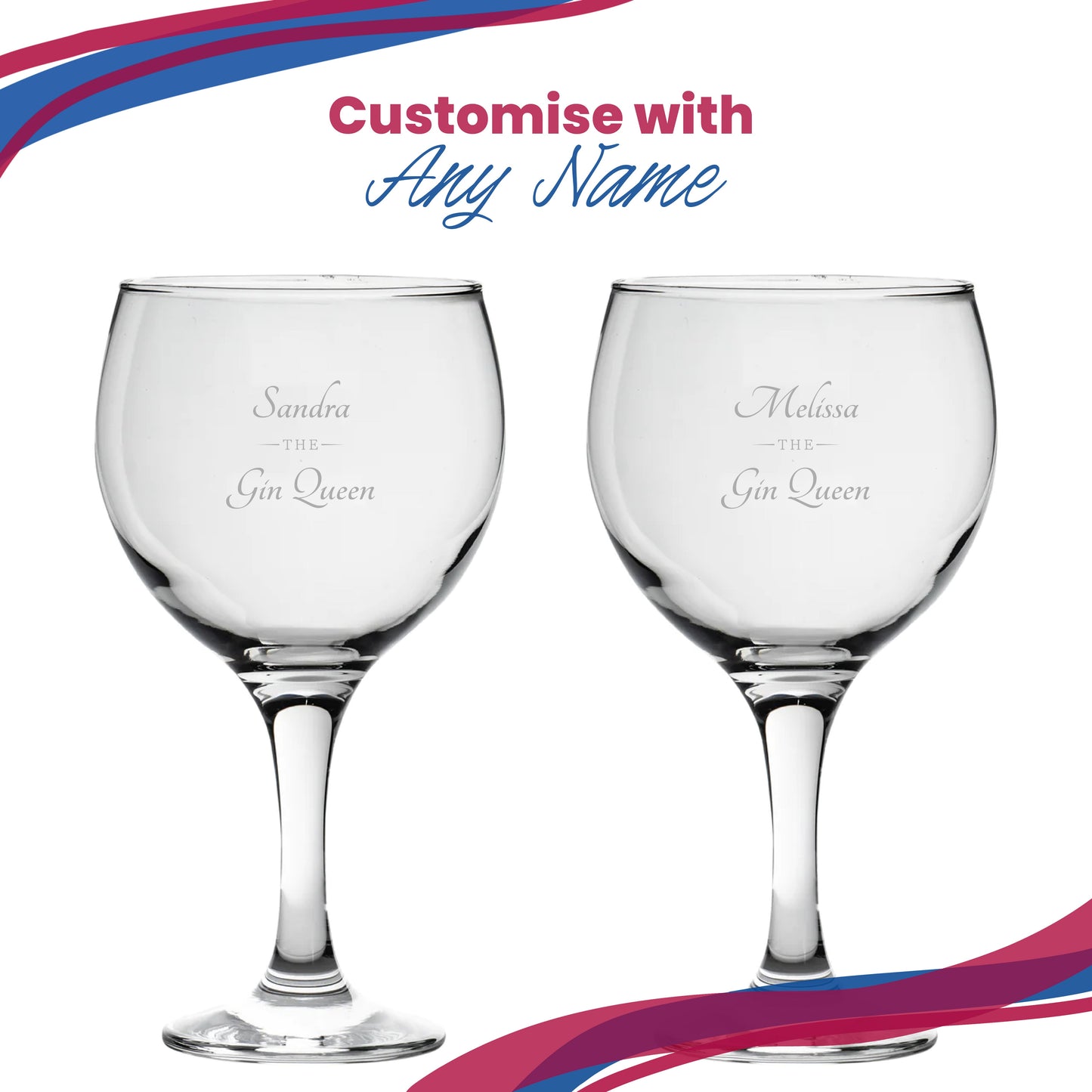 Engraved Gin Balloon Cocktail Glass with The Gin Queen Design, Personalise with Any Name