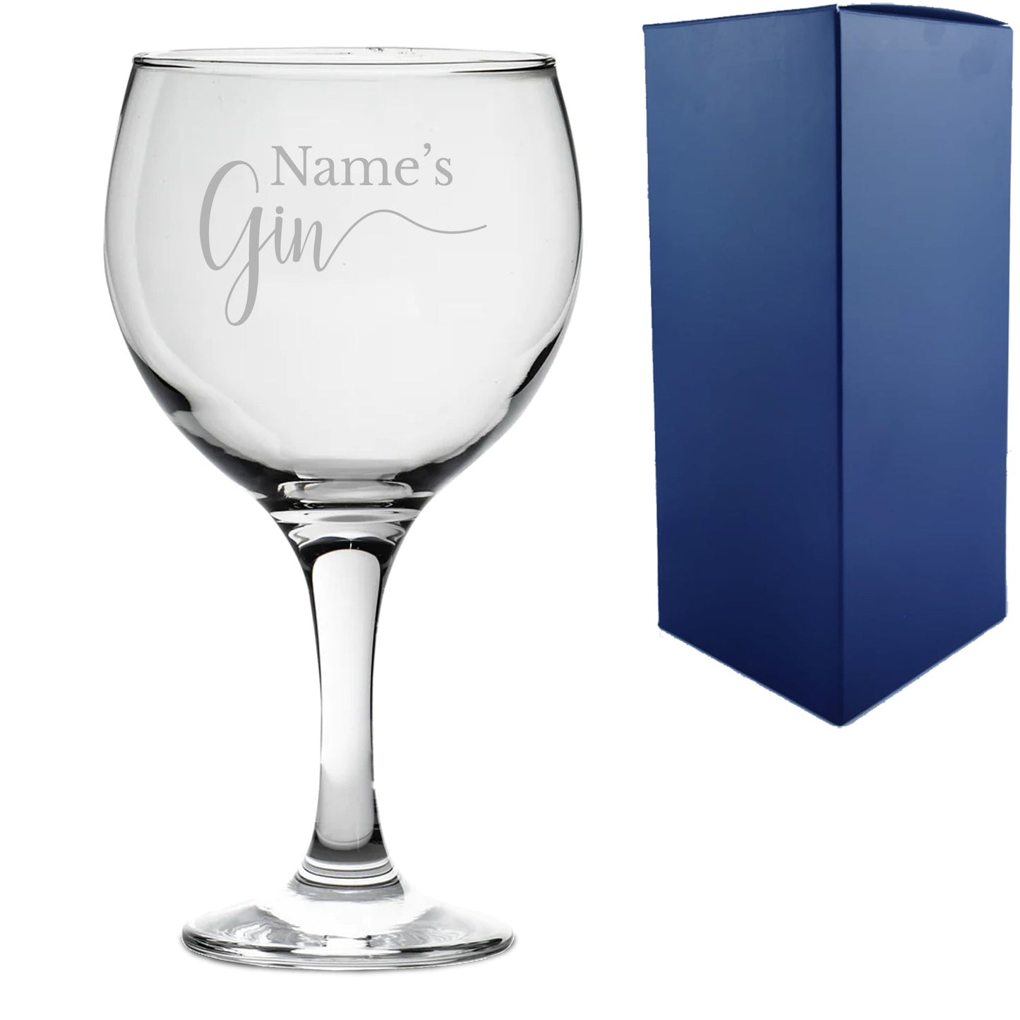 Engraved Gin Balloon Cocktail Glass with Name's Gin Design, Personalise with Any Name
