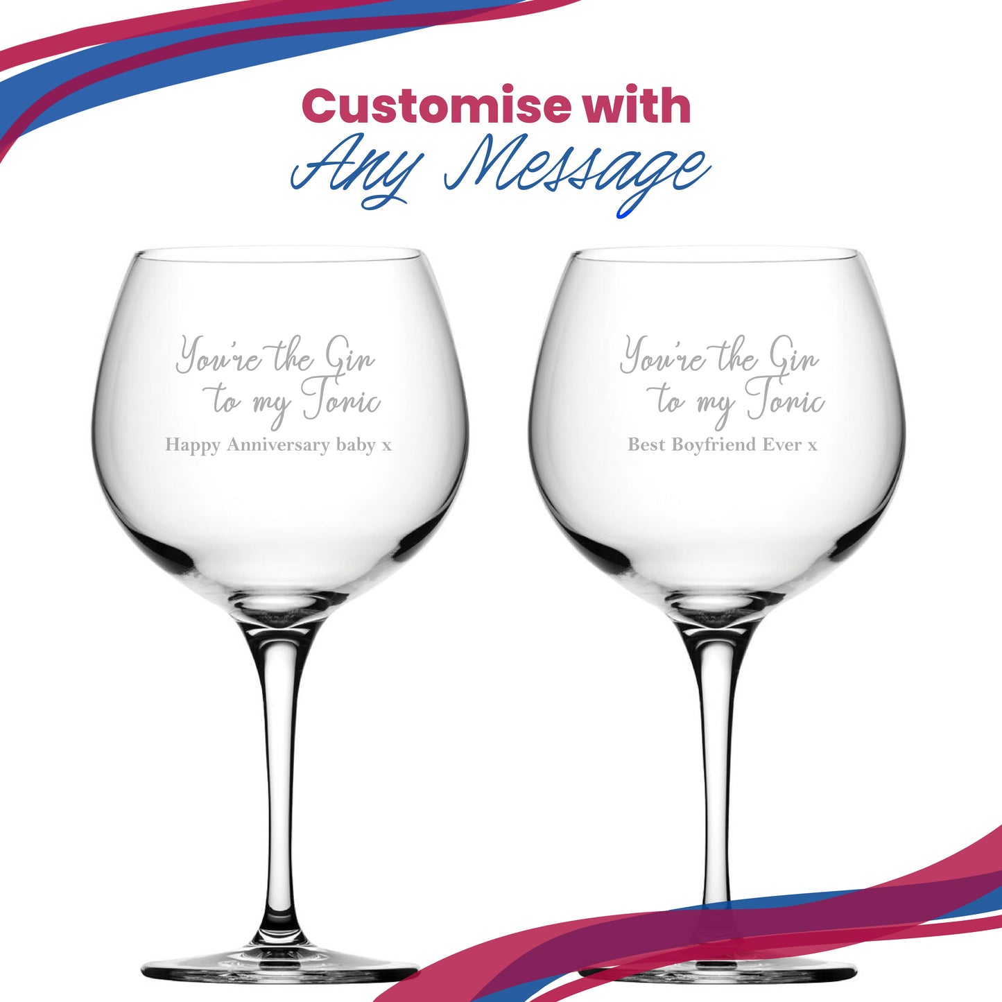 Engraved Primeur Gin Balloon Glass with You're the Gin to My Tonic Design, Personalise with Any Message