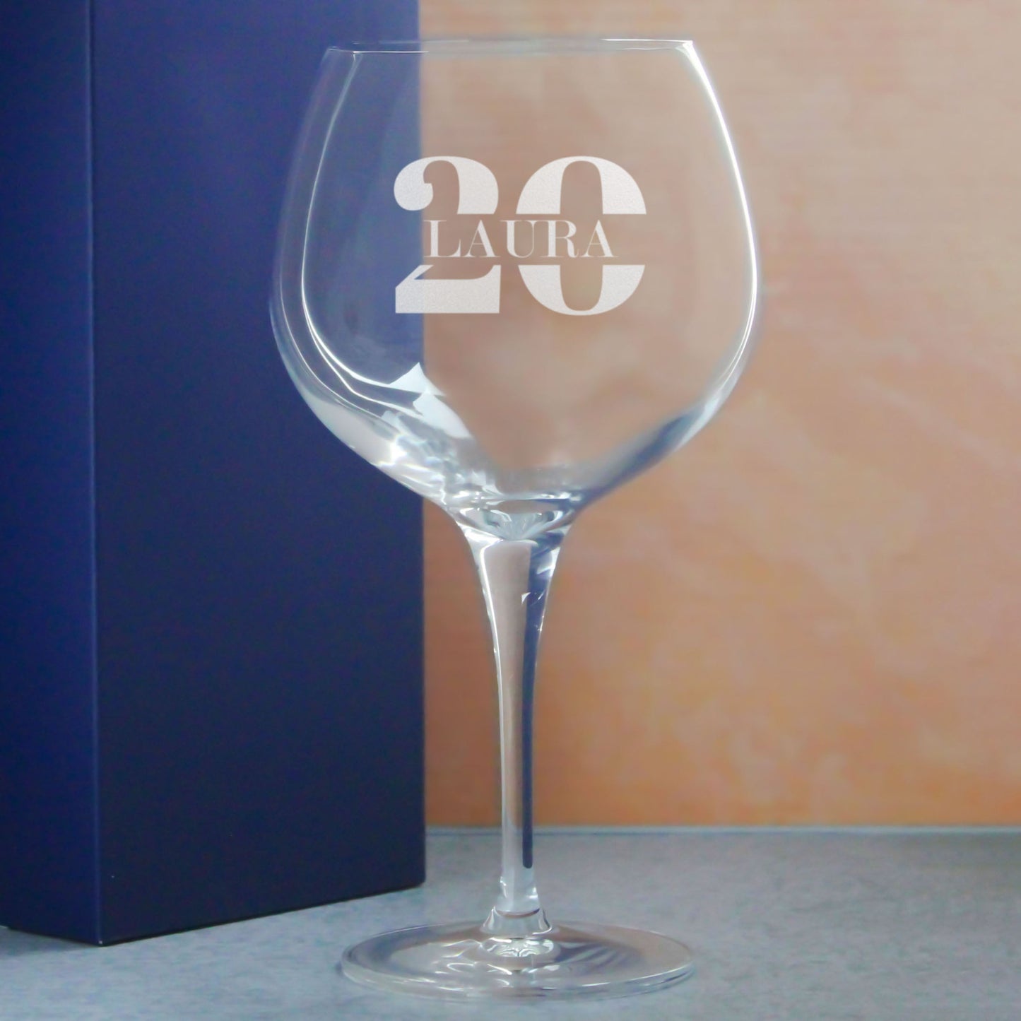 Engraved Primeur Gin Balloon Cocktail Glass with Name in 20 Design