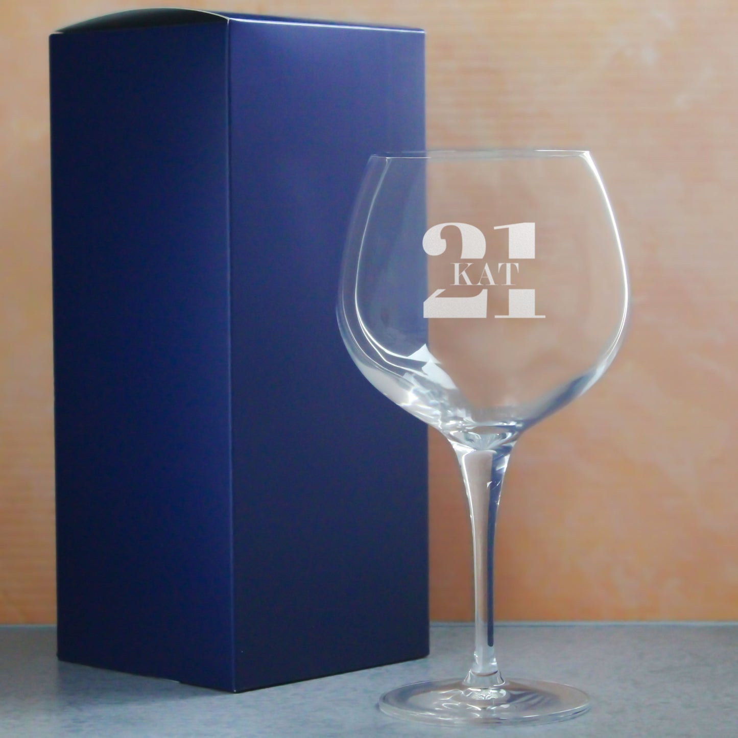 Engraved Primeur Gin Balloon Cocktail Glass with Name in 21 Design